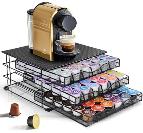 Eukue Porte Capsule pour Dolce Gusto 108 PCs, 3 Tiroirs à Capsules Rangement avec Support Métal, Grande Support Dosette Antidérapants avec Surface Anti-Vibration pour La Maison, Bureau, Café