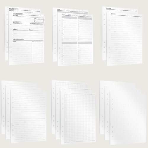 KOMPASS® A5 Ringbuch Einlagen | Notiz-Bundle | 390 Blatt / 780 Seiten DIN-A5 Ringhefter Notizbuch nachfüllbar | Liniert, Kariert, Gepunktet & Meeting-Notizen | Bullet Journal