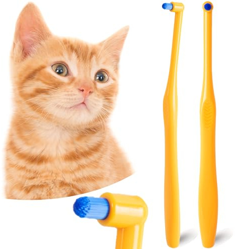 MoonyMars Cat Toothbrush Tuft Head, Small Dog & Puppy Tooth Brushing Kit, Mini Head Teeth Brush for Kitten & Tiny Pet, Doggy Toothbrushes Deep Dental Cleaning, 2 PCS - Orange