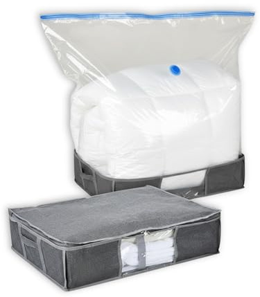 40.5L Slim Underbed Clothes Storage Bag with Zipper – Low-Profile Foldable Storage Box with Clear Window & Reinforced Sides – Space Saving Organiser for Bedding, Duvets & Clothes – Vacuum Storage Bag