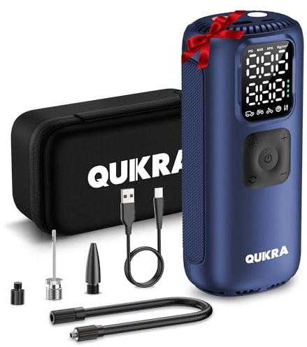 Quikra T22 160PSI Tragbare Elektronische Luftpumpe, 11,03 bar Tragbare Fahrradpumpe, Elektrische Kompressor, 1 Min Schnelles aufblasen Luftkompressor für E-Bike, Fahrrad, Auto, Motorrad, Bälle, Blau