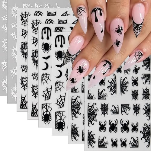Nagelaufkleber Halloween, 8pcs Nail Art Sticker Halloween, Nagelaufkleber Spinne, mit Spinnennetz-Spinnen Geist-Muster-Dekorationsset, Geeignet für DIY-Nagelkunst für Damen(C)