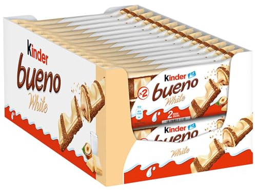 Kinder Bueno White 2er 30ST x 43G knusprigen Waffeln, cremiger Haselnussfüllung
