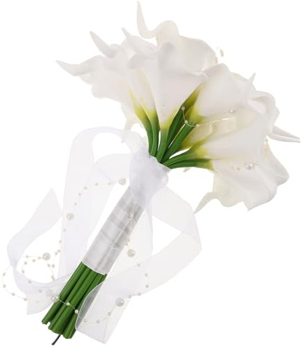 Veemoon Bouquet da Sposa Bianco Classico in Calla Artificiale Leggero Elegante Fiori Sintetici per Cerimonie Nuziali Party e Servizi Fotografici per Sposa e Damigelle