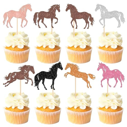 LONZIKP 16 Torten- und Cupcake-Slipper mit Tiermotiven, Pferdegeburtstagsdekoration, perfekt für Pferderennen, Reitsport-Geburtstage, Babypartys und Geburtstagsdekorationen