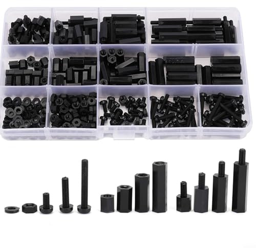 Abstandshalter aus Nylon, Sechskant-Abstandshalter, Abstandshalter und Muttern, Set für Leiterplatte, Motherboard, Drohne, Schwarz, 380 Stück