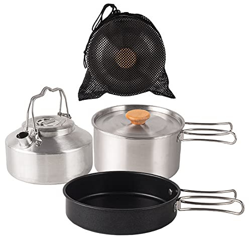 SHYYOULQE Ensemble de cuisine en acier inoxydable pour camping, casseroles et bouilloire, voyage, alpinisme, pique-nique, barbecue, ustensiles de cuisine en acier inoxydable