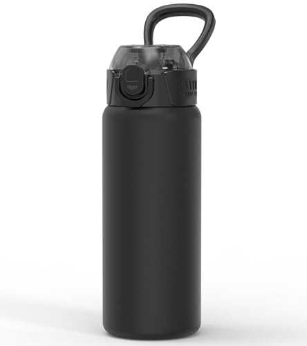 MYFOREST 700ml bouteille d'eau isotherme pour le sport, doublure inodore de qualité chirurgicale, bouchon à ouverture rapide, pour quotidien/voyages/bureau/cadeau (Noir mat)