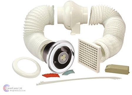 Manrose Complete Bathroom Shower Inline Light LED Extractor Centrifugal Fan Kit