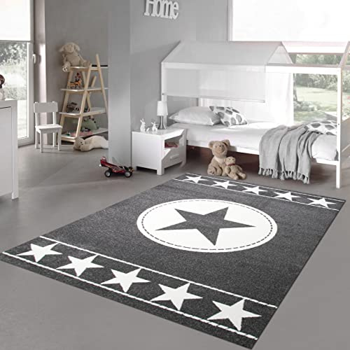 Traum Kinderteppich Spielteppich Kinderzimmer Teppich Sternteppich Sterne Grau Creme 160x230 cm