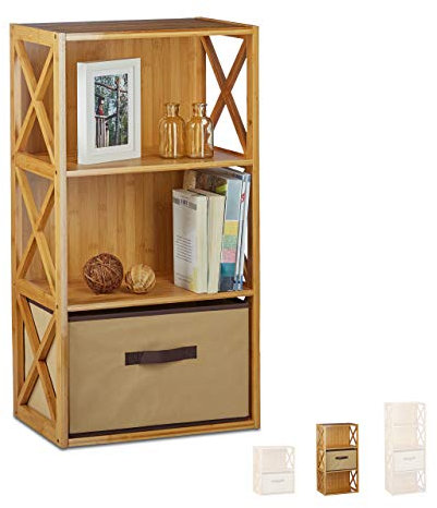 Relaxdays Regal Bambus mit Korb, 3 Ablagen, Holz Standregal, Badregal, Faltbox, HxBxT: 80 x 42 x 29 cm, natur braun