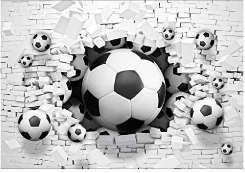 Forwall Fototapete Fussball Kinderzimmer Junge 3D Effekt 368x254 cm - Sport Loch Ziegel Jugendzimmer Jungs Vlies Tapete Kindertapete Kinder Montagefertig