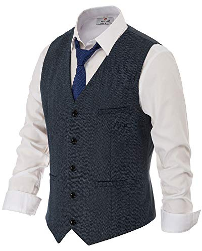 PJ PAUL JONES Gilet de costume décontracté en tweed à chevrons pour homme, bleu marine, Medium