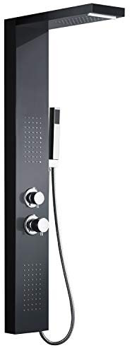 HENGMEI Pannello doccia in acciaio inox spazzolato, set doccia con doccia a pioggia, doccia massaggiante, doccia a cascata, doccetta (nero)