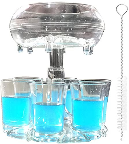ALEVMOOM 6 Shot Glass Dispenser and Holder, Drink Dispensers for Parties, Acrylic Touchless Shot Pourer for Juice, Whiskey, Cocktail, Fun Bar Accessories Home Gifts with Brush
