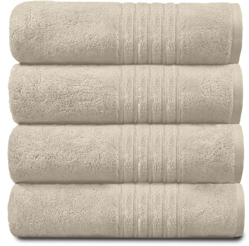 GC GAVENO CAVAILIA New Hampton Pack of 4 Bath Towel Set, 100% Ringspun Cotton, Extra Absorbent 450 GSM Luxury Bath Sheets, Cream, 4PK