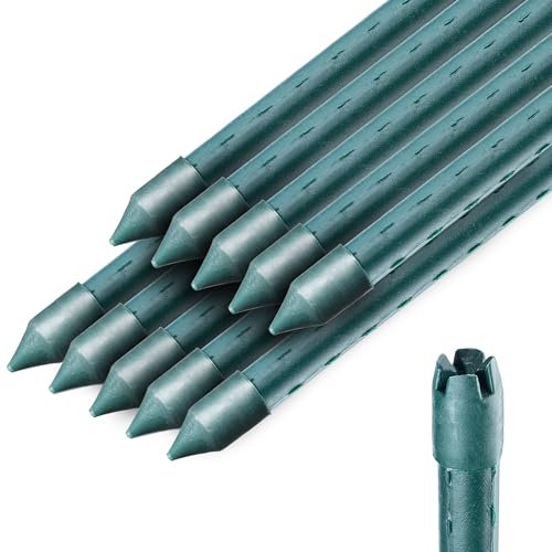 KADAX Supporti in Acciaio Plasticato – 10 x 180cmx16mm, Sostegni per Pomodori, Bastoncini di Supporto per Piante Rampicanti, Pali per Orto e Giardino
