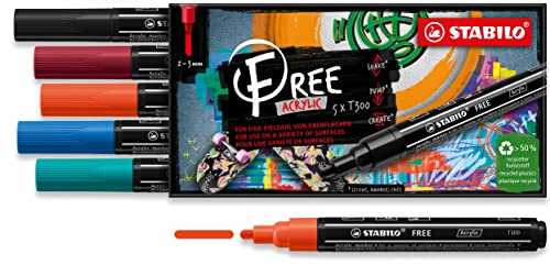 STABILO - Acrylmarker - FREE Acrylic - T300 Rundspitze 2-3mm - Urban - 5er Pack - mit 5 verschiedenen Farben