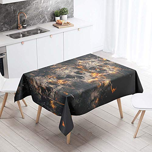 Hearda Tischdecke Abwaschbar Rechteckig, 3D Schwarzer Schädel Polyester Tischdecken Wasserdicht Pflegeleicht Tischtuch für Küche Party Outdoor Garten - Nicht-Wachstuch (Horror-Stil,150x210cm)