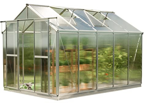 GFP Serre Saphir 5 Cadre Aluminium 259x322 cm Plaques Double paroi 6 mm avec Cadre de Fondation et ouvre-fenêtre Automatique