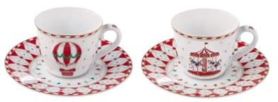 EASY LIFE Set 2 tazzine caffè con piattino Christmas Wonderland