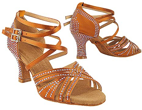 Very Fine Alexandria Womens Copper Tan Satin Salsa Tango Latin Ballroom Waltz Dance Shoes Satin 2.5 Spool Heel US Size 4.5 M