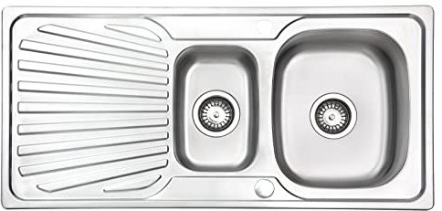 JASSFERRY Fregadero de Cocina Dos Senos de Acero Inoxidable, Escurridor Reversible, 100 x 48 cm