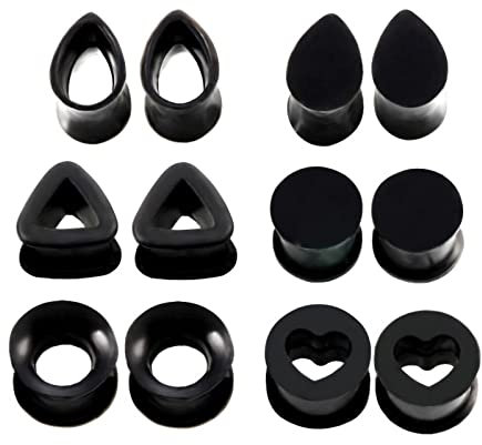 Lieson Tunnel Expander Ohrring, 12 Stück Silikon Ohr Tunnel Multi Geometrischer Creolen 16mm Flesh Tunnel Schwarz