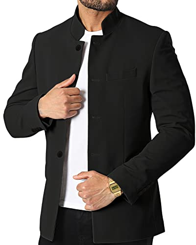 THWEI Mens Casual Suit Blazer Jackets Stand Collar Business Sport Coats Black L