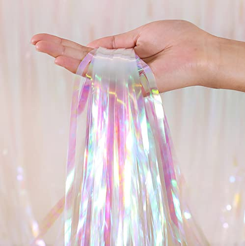 3 Pack Fringe Streamers Curtains, Tinsel Fringe Party Backdrop, Birthday Decorations (3.3 x 6.6 ft, Clear & Colorful)