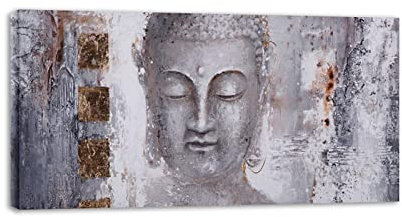 GEILEX Moderne abstrakte Leinwand Wandkunst. Abstrakter Buddha-Kopf druckt Poster Moderne Bilder im nordischen Stil Große Leinwanddrucke gerahmt Kunstdekor 50 x 100 cm (19,7 x 39,4), innen gerahmt