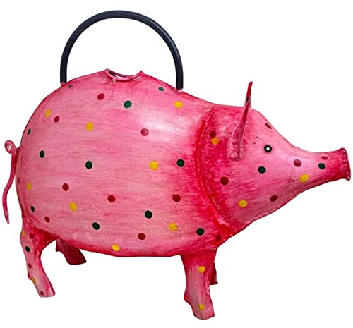dekorative witzige Deko-Gießkanne Schwein pink gepunktet Metall handbemalt