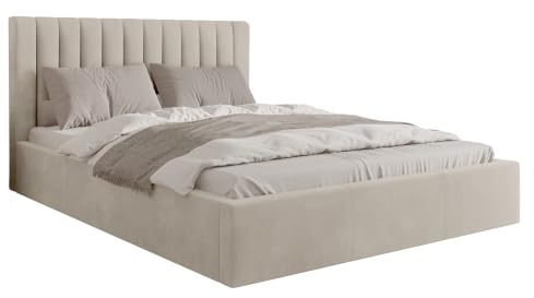 Mirjan24 Polsterbett Zorbo, Bettkasten mit Gasdruckfedern, Doppelbett, Lattenrost, Metallfüße, Elegantes Bett mit Polsterkopfteil, Bettgestell, Ehebett (Fresh 01, 160 x 200 cm)