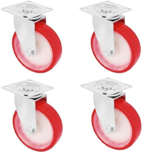 Amig - Pack de 4 Ruedas Giratorias Con Pletina Metálica - Ø 80 mm - Peso Máximo 100 Kg - Para Mover Muebles Pesados - Para Uso en Hostelería y Hospitales - Núcleo Nylon Blanco - Poliuretano Rojo
