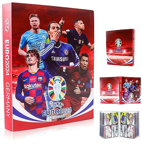 Sammelalbum mit Fußball Karten Sammelalbum, 240 Pcs Kapazität, Sammelkarte Hefte, Karten Album Ordner Kartenhalter Kartenhüllen, Sammelkarten Album für Verschiedenen Karten in Standardgröße (Rot)