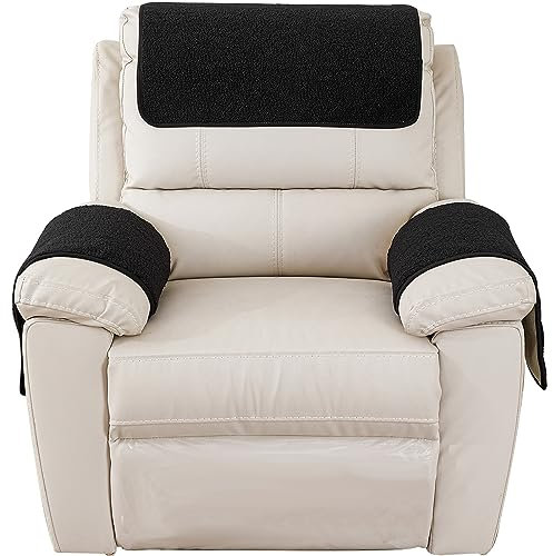 NNSMUN Armlehnenschoner,Gesteppte Kopfstütze Abdeckung Armlehnenschoner mit Seitentasche rutschfest Armlehnenschoner für Stuhl Sofa Liege Sessel Weiche Mit Taschen (Schwarz,3pcs (with Pocket))