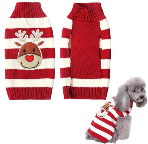 ROROJOYMA Hund Rollkragenpullover Weihnachten Hundepullover Muster Strickwaren Warme Hundepullover Elch Weihnachten für Kleine Mittlere Hundekatze (XL)