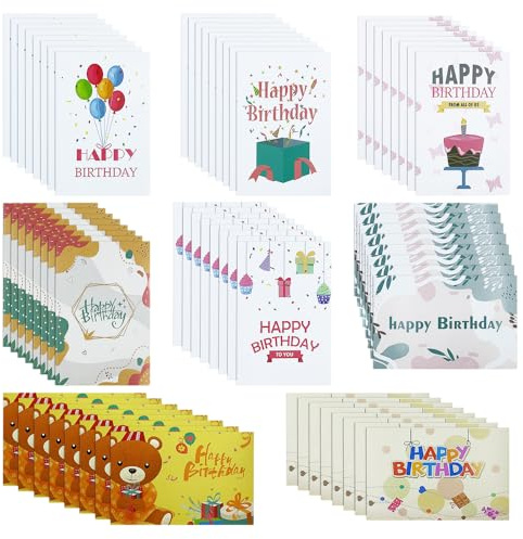 UMCHU 64 Piezas Tarjeta de cumpleaños,Tarjeta Felicitacion Cumpleaños,tarjeta de felicitación de cumpleaños para hombres y mujeres,Para fiestas de cumpleaños(8 Estilos) (HK)