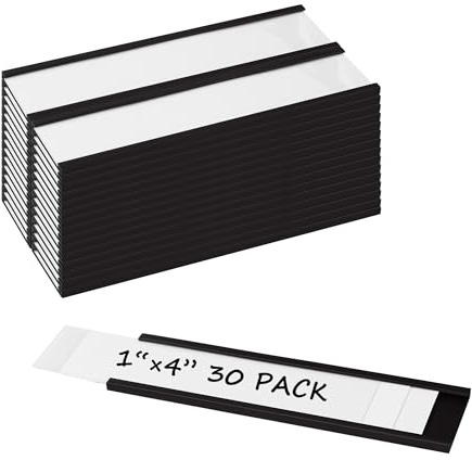Realth Magnetische Etikettenhalter 30 Stück 25.4MM X 100MM | Beschreibbare Magnet-Etiketten,Schmutzfrei Abnehmbar, C-Kanal, für Schule Büro Whiteboard Metall Hängeschränke und Schubladen