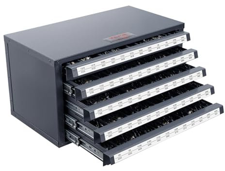 VEVOR Distributeur de Forets 60 Compartiments Étiquetés 33/64 à 63/64 po Boîte de Rangement pour Forets 5 Tiroirs Coffret Vide 37,5x20x20 cm Identification Facile Empilable Rangement Mèches Atelier