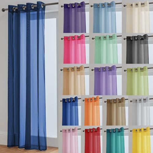 John Aird Lucy Woven Voile Eyelet Top Curtain Panel (Navy, 58 Wide x 90 Drop)
