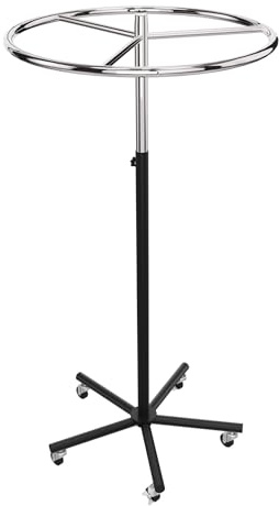 Aigentlich Rundständer Kleiderständer schwarz höhenverstellbar 115-165cm | Profi-Ringständer Drehständer Rollständer Ring 74cm verchromt, inkl. 5 Rollen
