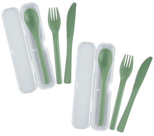 Westmark 2 sets de couverts, 3 pièces de chaque – couteau, fourchette et cuillère à soupe dans une boîte à emporter, idéal pour le camping, les pique-niques, etc. – sans BPA, vert menthe