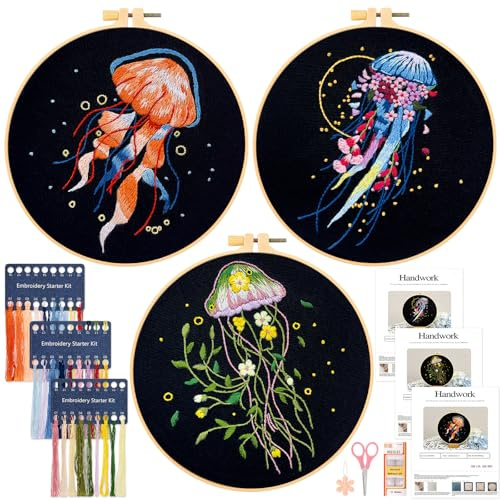 JSRQT 3 Pezzi Ricamo Starter Kit con Istruzioni Set da per Principianti Adulto Embroidery Punto Croce Ricamare DIY Cucito A Mano di Pratica
