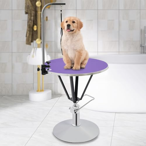 OMGGYER Haustier Trimmtisch Groomer Tisch Pflegetisch höhenverstellbar Schertisch für Hunde/Katze hydraulisch anhebbarer Tierpflegetisch für Haushaltsbaden, Haartrocken, Haarschneiden (Lila)