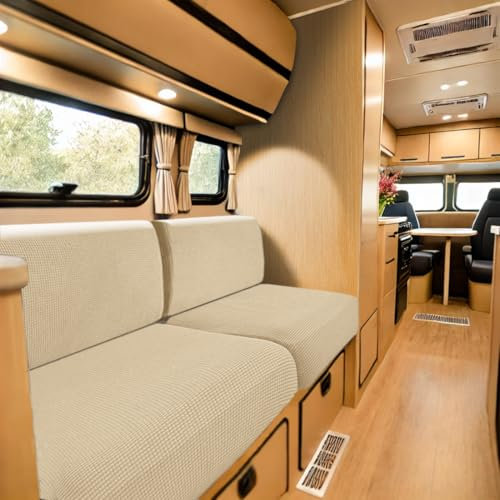 SYLC Fundas De Cojín para Caravanas con 2 Correas, Jacquard Elástica Funda Cojin Sofa Ajustable, Capas Sofa Asiento para Auto RV Comedor (Beige,W 95-115 cm, D 45-65 cm)