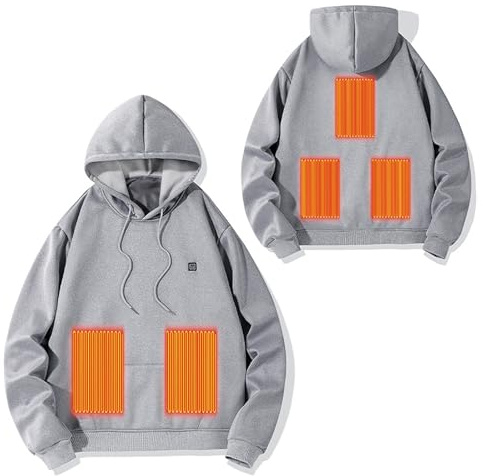 luoluoluo Heated Hoodie for Men Women Clearance, Heated Sweatshirt with 5 Heated Zones USB Electric Heated Outerwear Unisex Winter Hooded Jumper Cosy Tops Pullover Clothing for Hunting, Skiing