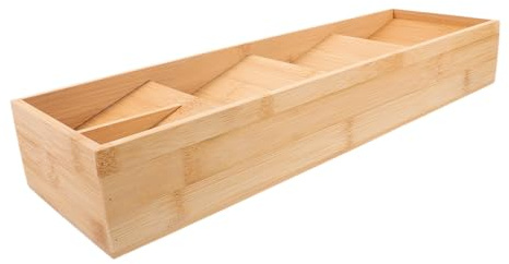 TOPBATHY Wooden Spoon and Fork Organizer with 4 Slots for Kitchen Utensils, Flatware Drawer Organizer with Elegant Natural Finish, Versatile Use and Easy Maintenance for Kitchen and Dining