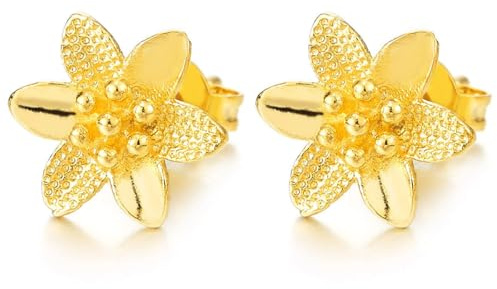 Fleur Clous d'oreille Boucles d'oreilles avec Texturées Pétale Design - Couleur d'or - Unique - Femme - Floral Bijoux