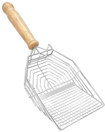 Katzenstreuschaufel, Langer Griff Kitty Metallschaufel, Edelstahl Streuschaufel, Katzenklo Sieb, Streu Reiniger Eckschaufel, Kotschaufel für Katzentoilette, Metall Katzentoilette Schaufel